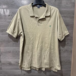 Vintage Ralph Lauren Polo Shirt Mens XL Tan Preppy Green Pony